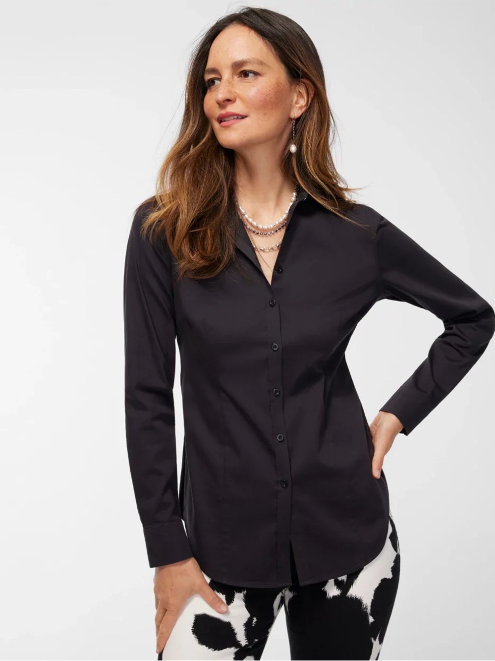 Chico’s Black Long-Sleeve Button-Front Women's Shirt no iron coolmax small